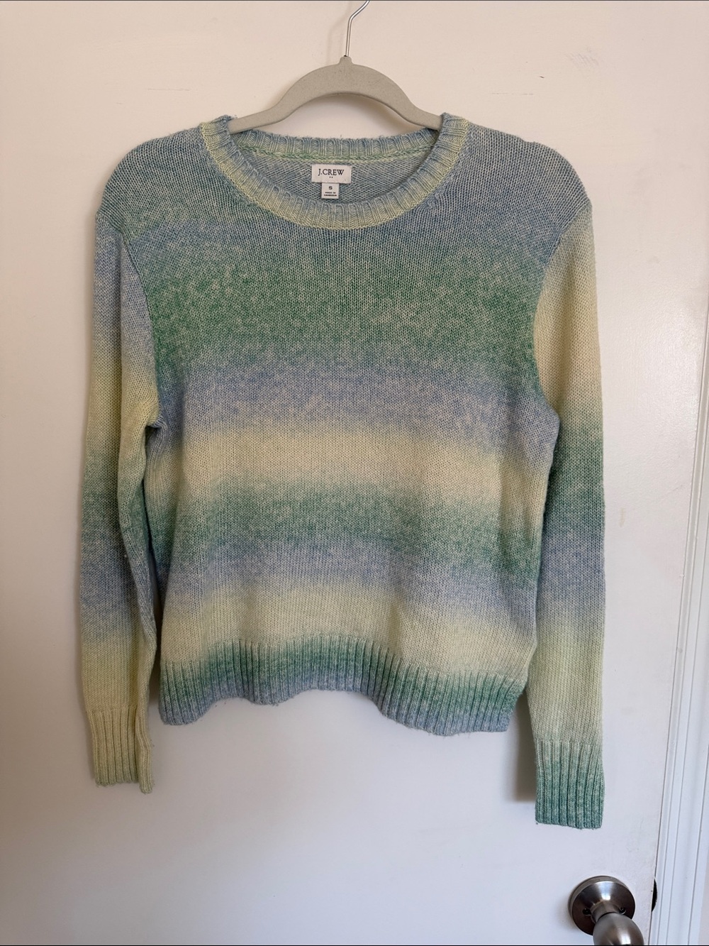 J. Crew Women's Pastel Blue, Green & Cream Gradient Crewneck Sweater Small